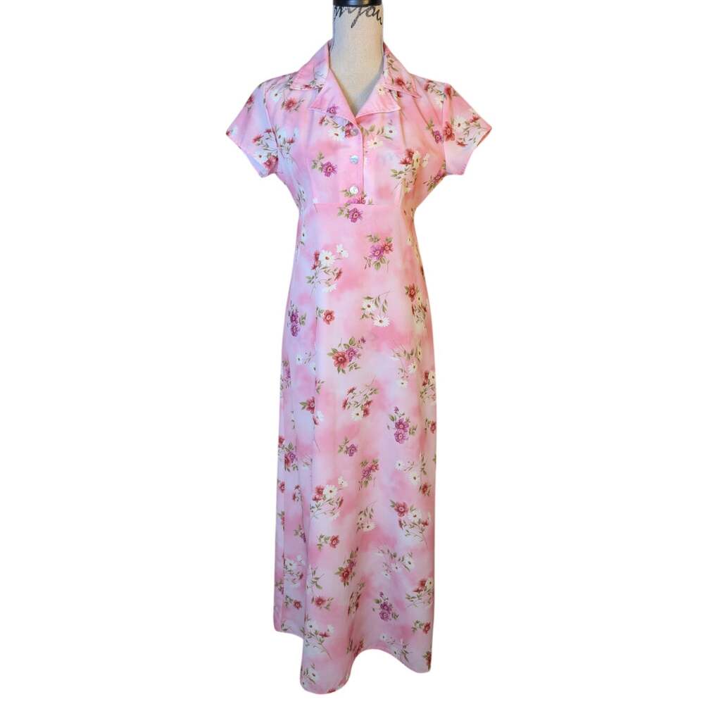 Vintage 90s Jody California Pink Floral Maxi Easter Dress Cottagecore USA